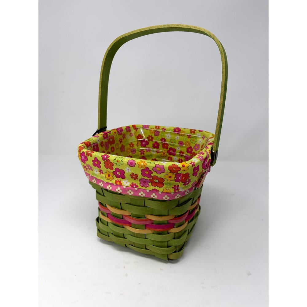 Longaberger 2011 Easter Basket Green Woven Floral Liner & Protector